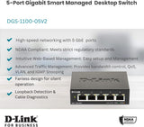 Commutateur Ethernet administrable intelligent Gigabit 5 ports D-Link, L2, VLAN, QoS, I