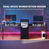 96 Inch Gaming Desk, Dual Computer Desk for 2 Person with Power Outlets and Monitor Stands