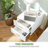 2 Pieces Nightstands with Storage, Modern Bedside Tables with 2 Fluted Drawers and Gold Legs for Bedroom