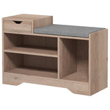 Upholstered Shoe Storage Bench, Hallway Shoe Storage with Seat, Drawer, 3 Open Shelves for Entryway