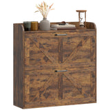 Narrow Shoe Storage Cabinet, Farmhouse Slim Shoe Cabinet with 2 Flip Drawers, Adjustable Shelves