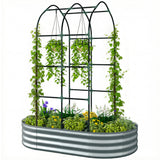 Galvanised Raised Garden Bed with Arched Trellis, 5 x 3 x 6ft Metal Outdoor Planter Box with Open Bottom