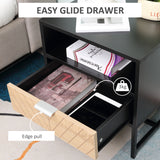 Modern Bedside Table with Drawer, Nightstand with Storage Shelf