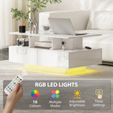 Coffee Table with RGB LED Lights, Modern Living Room Table with 4 Drawers, Open Shelf