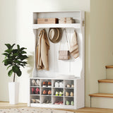 4-In-1 Hall Tree with Bench and Shoe Storage, Farmhouse Coat Rack Shoe Bench with 12 Shoe Cubbies, 6 Hooks