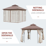 10'x10' Soft-top Steel Patio Gazebo Outdoor Sun Shelter with 2-Tier Polyester Roof