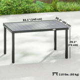 Rectangular Patio Table for 6, Outdoor Dining Table with Wood-Plastic Composite Top and Steel Frame for Garden