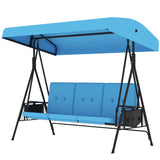 3-Seat Outdoor Porch Swing Patio Swing with Adjustable Canopy, Side Tray