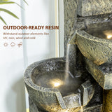 Outdoor Fountain Cascading Waterfall with 4-Tier Stone Look Bowls, Adjustable Flow & LED Lights for Patio Garden