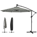 9.7 ft Cantilever Patio Umbrella with Solar Light, Garden Hanging Parasol with Cover, Tilt