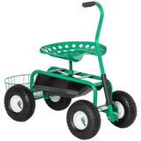Garden Scooter, Rolling Cart with Swivel and Adjustable Seat, Tool Tray