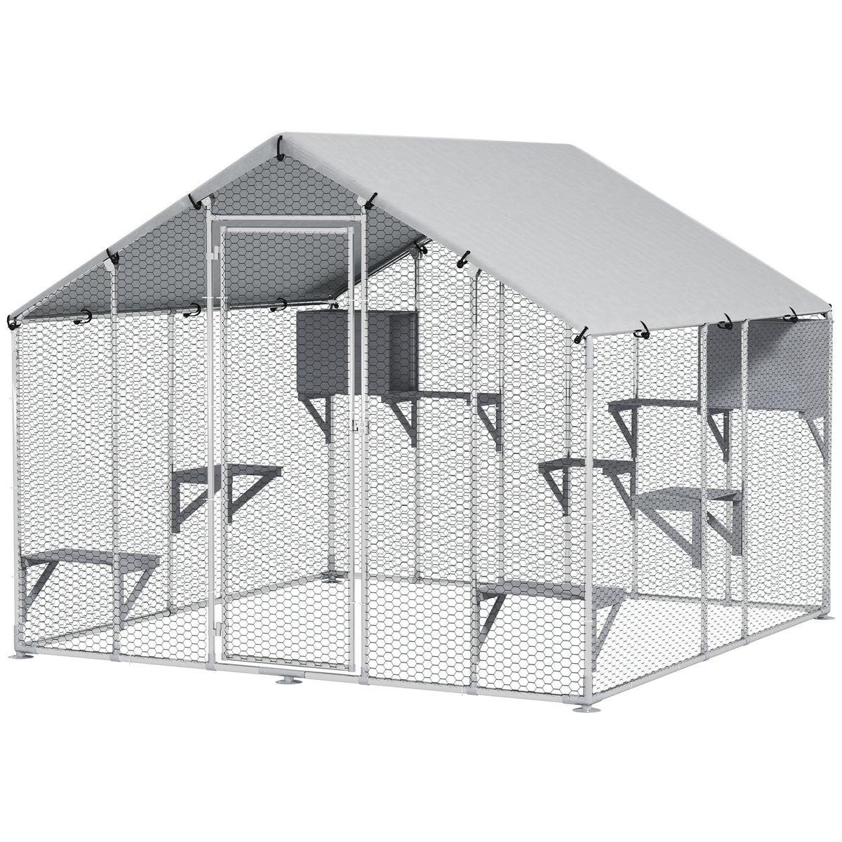 Grand meuble de catio en métal pour l'extérieur de 94,5 po avec housse imperméable, 2 boîtes de repos, 7 plateformes