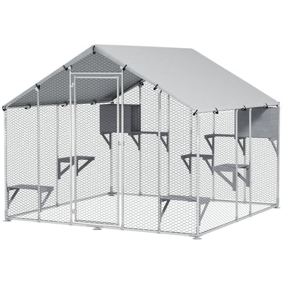Grand meuble de catio en métal pour l'extérieur de 94,5 po avec housse imperméable, 2 boîtes de repos, 7 plateformes