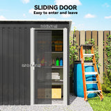 5 x 3 FT Outdoor Storage Shed with Sliding Door and Sloped Roof, Steel Frame Garden Shed Tool Equipment