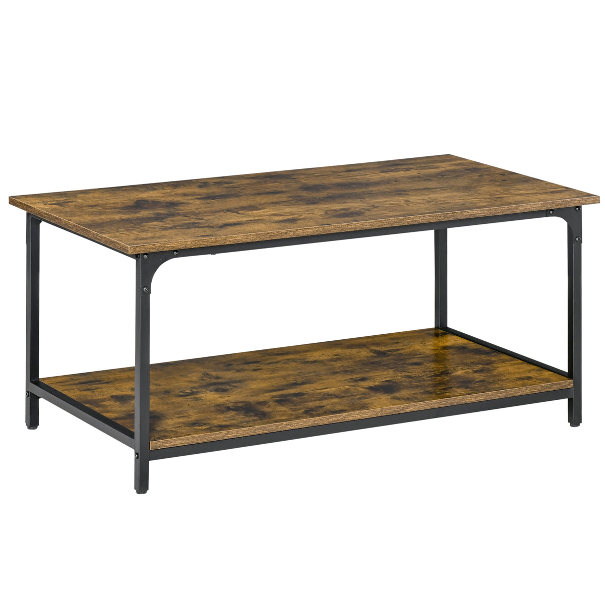 Industrial Coffee Table with Storage Shelf, 2-tier Center Table for Living Room