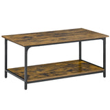 Industrial Coffee Table with Storage Shelf, 2-tier Center Table for Living Room