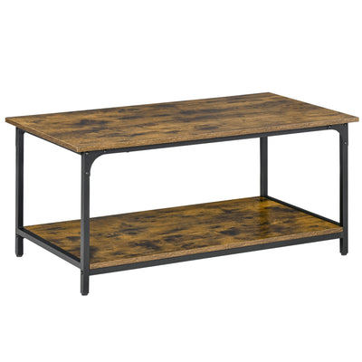 Table Basse Industrielle avec Étagère de Rangement, Table de Salon à 2 Niveaux
