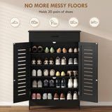 Shoe Cabinet with Louvered Doors, Modern Shoe Storage Cabinet with Drawer and Adjustable Shelves