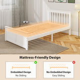 Pine Twin Bed Frame, Wood Storage Bed Frame with Drawers