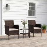 Wicker Bistro Set, 3 Piece Patio Furniture Set with 2-Tier Glass Top Table