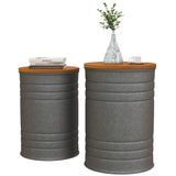 Round Side Table Set of 2, Nesting Coffee Tables w/ Wooden Lid