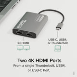 Adaptateur Plugable Technologies USB-C vers HDMI, Double moniteur 4K 60Hz pour