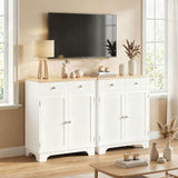 Bahut de buffet avec rangement, armoire de cuisine de 68 cm avec étagère réglable, 2 tiroirs et 2 portes, meuble de bar à café avec plateau en bois d'hévéa