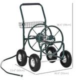 Chariot Enrouleur de Tuyau de Jardin, Organiseur Portatif de Tuyau avec Système Guide Tuyau, 4 Roues et Panier Rangement pour Cour