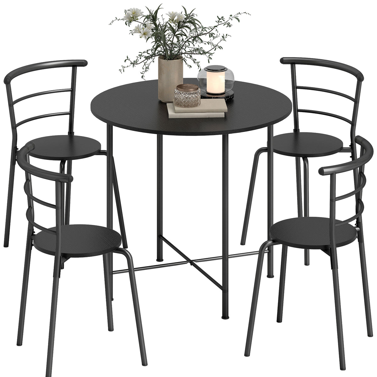 5 Piece Dining Table Set, Space Saving Round Dining Set for 4 with Metal Frame for Small Spaces