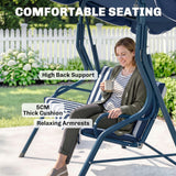 Outdoor Porch Swing with Adjustable Canopy, 3-Seater Patio Swing Chair with Cushion