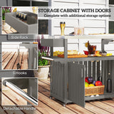Outdoor Bar Cart with Storage Cabinet, Stainless Steel Outdoor Bar Table Top