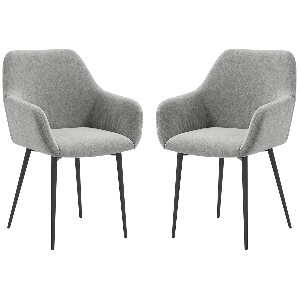 Ensemble de 2 chaises de cuisine, chaises de salle à manger tapissées tissu aspect velours avec dossier, accoudoirs et pieds d'acier