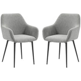 Ensemble de 2 chaises de cuisine, chaises de salle à manger tapissées tissu aspect velours avec dossier, accoudoirs et pieds d'acier