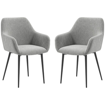 Ensemble de 2 chaises de cuisine, chaises de salle à manger tapissées tissu aspect velours avec dossier, accoudoirs et pieds d'acier