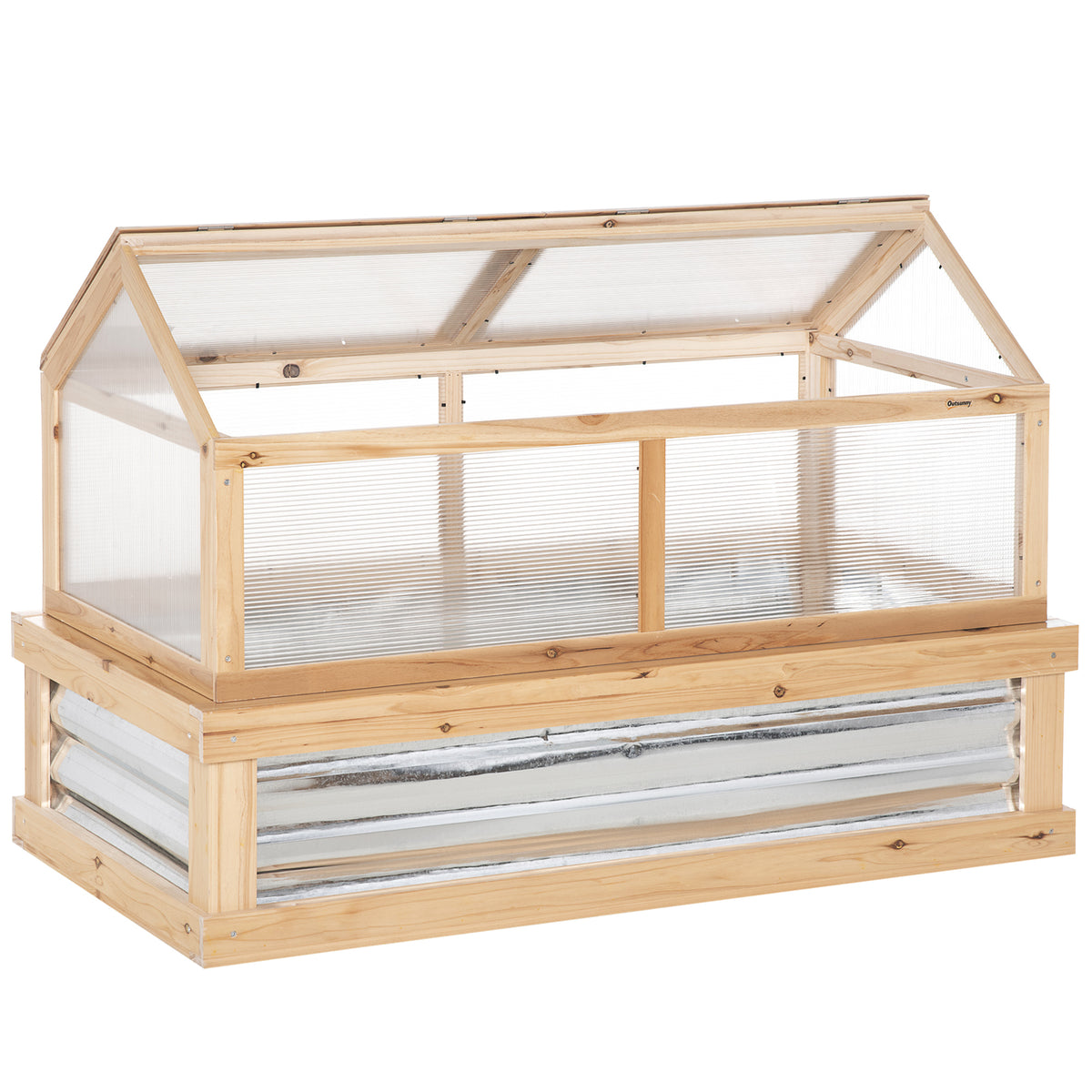 Kit de lit de fleurs de jardin surélevé avec serre, bac à plantes châssis froid en bois avec toit ouvert, 48