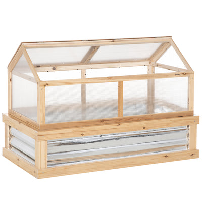 Raised Garden Flower Bed Kit with Greenhouse, Wooden Cold Frame Planter with Open Roofs, 48