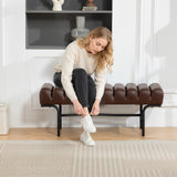 Bedroom Bench PU Leather End of Bed Bench with Cylindrical Seat and Metal Legs for Bedroom Living Room Hallway