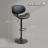 Bar Stools Set of 2, Modern PU Leather Adjustable Swivel Barstools with Curved Back, Footrest and Steel Base