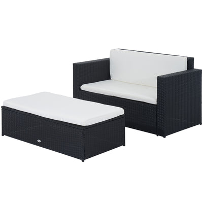 2 Pieces Wicker Patio Furniture Set with Double Ottoman