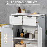 Meuble de salle de bain, Armoire de rangement pour salle de bain avec 2 tiroirs, Étagère réglable pour le salon