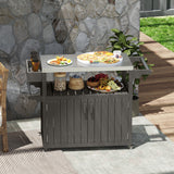 Outdoor Bar Cart with Storage Cabinet, Stainless Steel Outdoor Bar Table Top