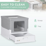 Top Entry Enclosed Kitty Litter Box with Scoop, Tray, Large Space, Foldable