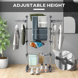 Garment Drying Rack Stainless Steel Folding Clothes Hanging Rack with Side Wings Castors for Indoor Outdoor