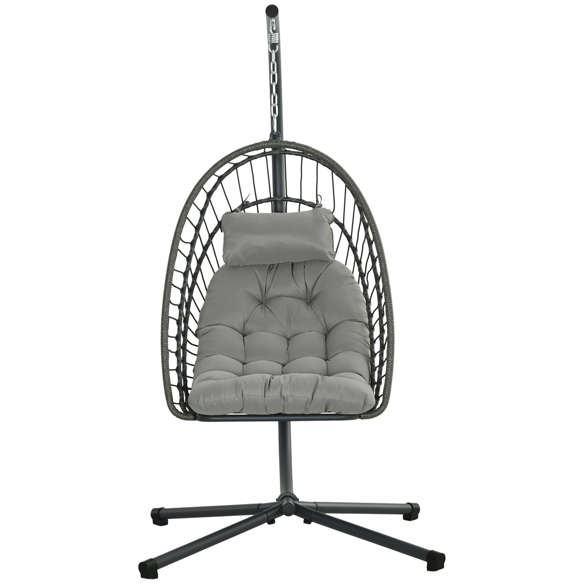 Hanging Egg Chair with Stand, Foldable Wicker Rattan Swing Chair with Thick Cushion