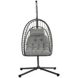 Hanging Egg Chair with Stand, Foldable Wicker Rattan Swing Chair with Thick Cushion