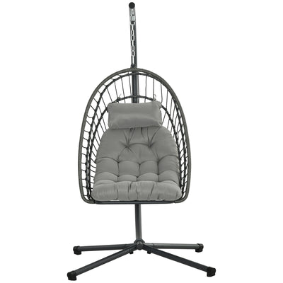 Hanging Egg Chair with Stand, Foldable Wicker Rattan Swing Chair with Thick Cushion