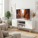 TV Stand Cabinet for TVs up to 55 Inches, Entertainment Unit with Storage Shelves and Wood Legs for Living Room