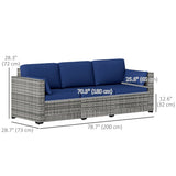 3-Seater Patio Sofa with Cushions, Rattan Conversation Set with Steel Frame & Washable Cushion Covers