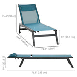 Outdoor Lounge Chair, 5-Position Tanning Chair with Wheels, Headrest, Aluminum Frame for Poolside
