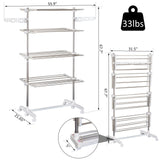 4 Layers Folding Laundry Rack Stand Dryer Storage Towel Rack Rolling